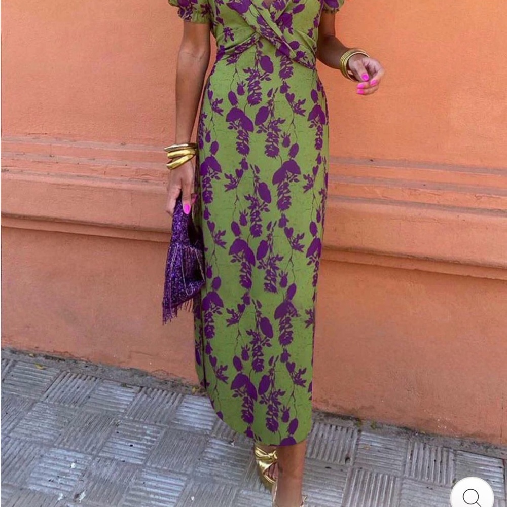 Chic Green and Purple Midi Dress